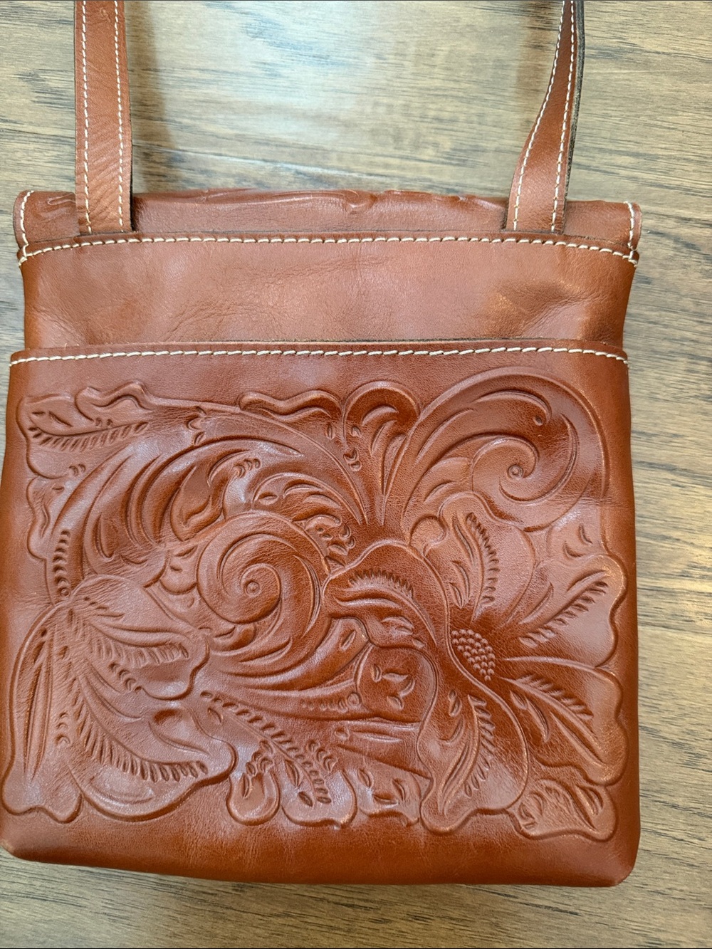 Patricia Nash Granada Crossbody Bag - Tooled Florence Brown Leather - Picture 9 of 12